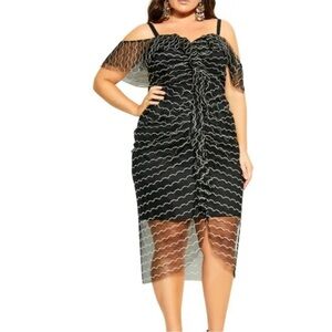 City Chic Jewel Dream Dress Black off Shoulder Gold Tulle size 22